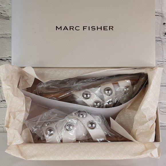 MARC FISHER 'BRYTE' DOMÈ STUDD CRISS~CROSS FLAT SLIP ON SLIDE SANDALS WHITE 7 - Picture 14 of 16